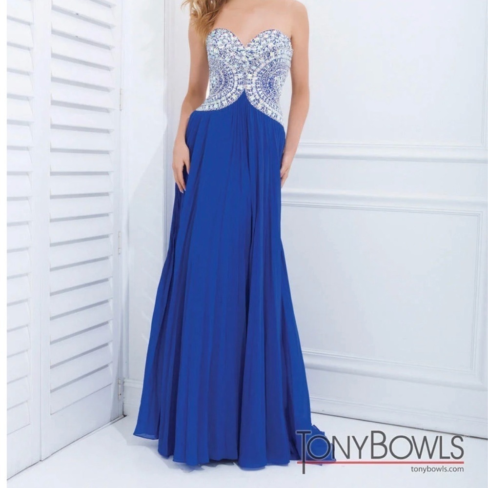 NWT Royal Blue Tony Bowls Beaded Chiffon Strapless Dress Size 2